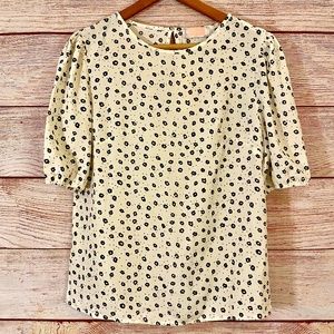 NWT C+D+M Collection Ivory Black Floral Short Sleeve Blouse L
